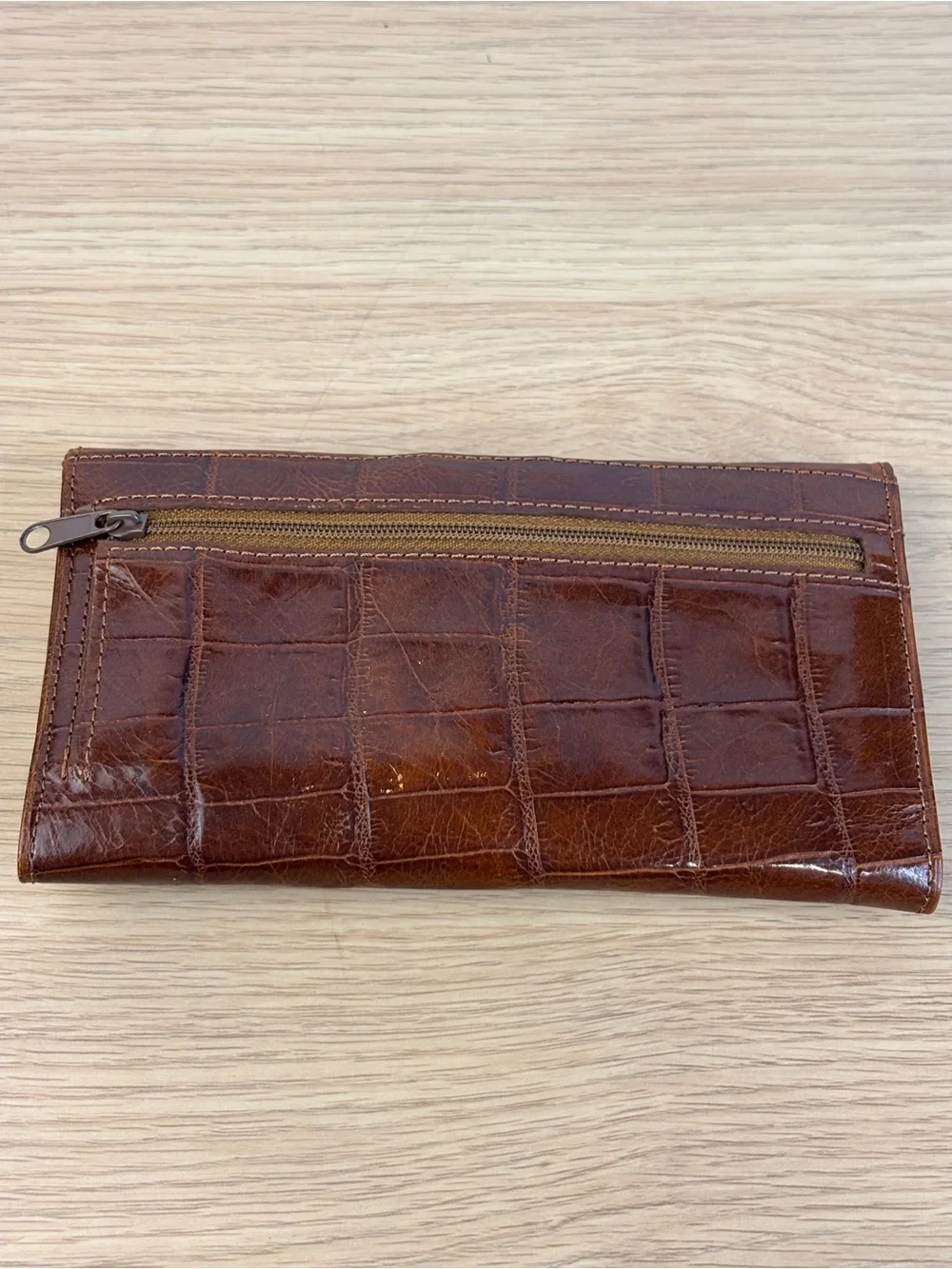 Vintage Y2K Croc-Embossed Brown‎ Fossil Continental Clutch Wallet NEW!